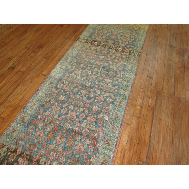 Early 20th Century Early 20th Century Zabihi Collection Rare Long Blue Gray Pink Persian Malayer Runner - 2'9" x 19'8" For Sale - Image 5 of 11