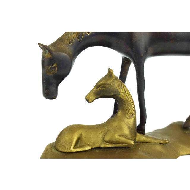 Mid 20th Century Solid Brass Mare and Foal Horses on a Base Figurines For Sale - Image 6 of 8