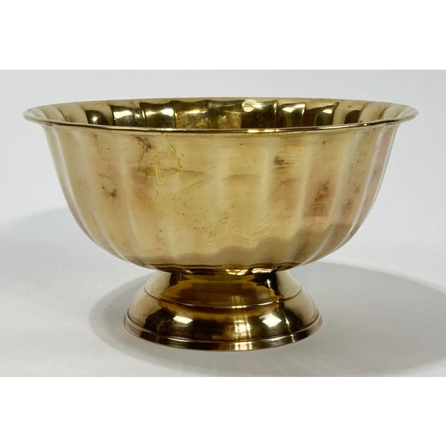 Vintage Fluted Brass Bowl With Pedestal Base For Sale - Image 4 of 6