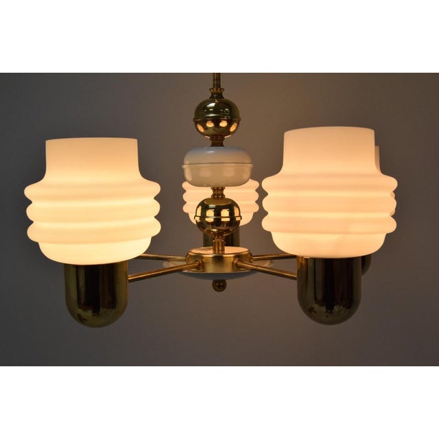 Made in czechoslovakia made in milk glass, metal, brass with aged patina 5x40w,e27 or e26 bulb good original condition us...