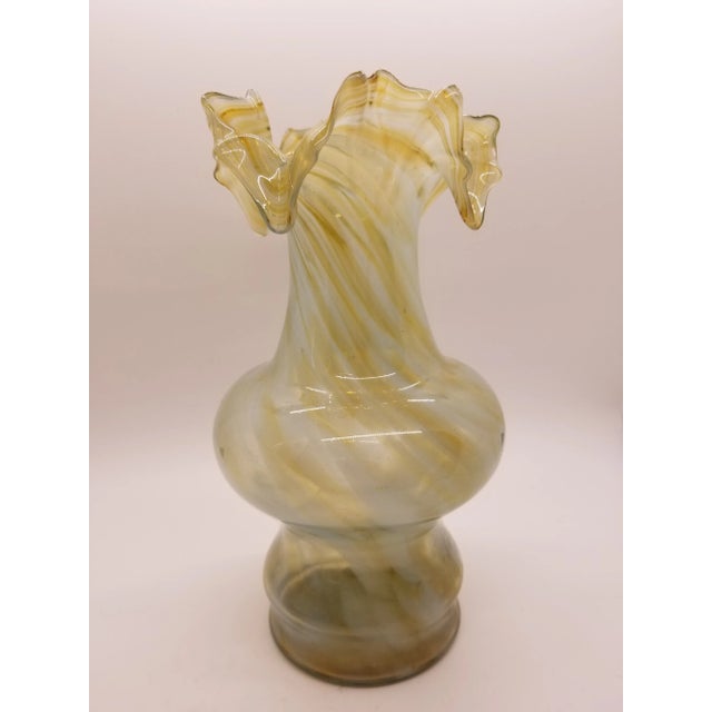 Vintage Swirl Colored Ruffled Edge Art Glass Vase For Sale - Image 4 of 4