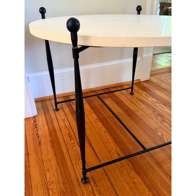 White Hickory Chair Ionia Side Table With Round Stone Top For Sale - Image 8 of 11