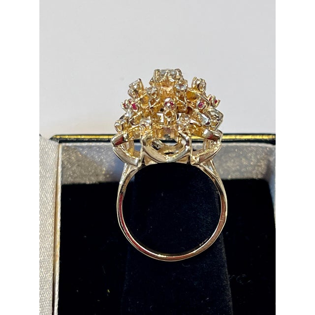Natural Ruby and Diamond 14 Karat Yellow Gold Flower Cocktail Ring For Sale - Image 9 of 18