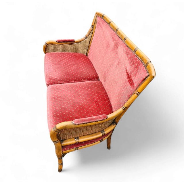 Faux Bamboo Webbing Sofa For Sale - Image 3 of 6