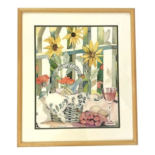 Original Signed and Framed Watercolor Painting 'Afternoon Cabernet' by Lorraine Schellinger C1990's For Sale