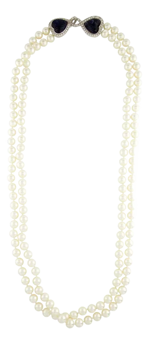 1990s Judith Leiber Faux Pearl Necklace 2 Strand Multistrand Lapis Lazuli Gem Crystal Signed