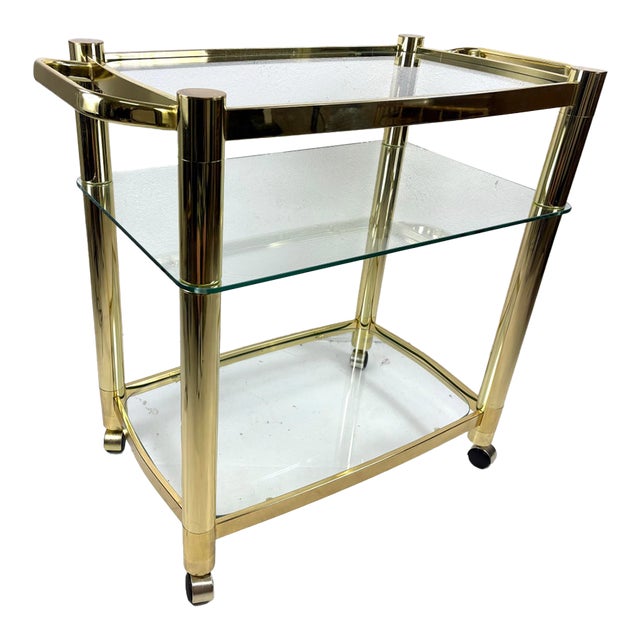 Mid-Century Design Institute of America Brass and Glass Bar Trolley For Sale