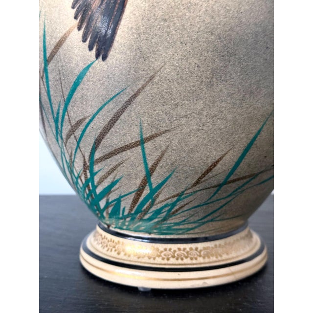 Large Japanese Ceramic Vase with Flying Autunm Geese by Kinkozan Studio For Sale - Image 13 of 17