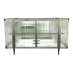 Caracole Modern Acrylic and Sati Nickel Light Up Stop and Stare Sideboard
