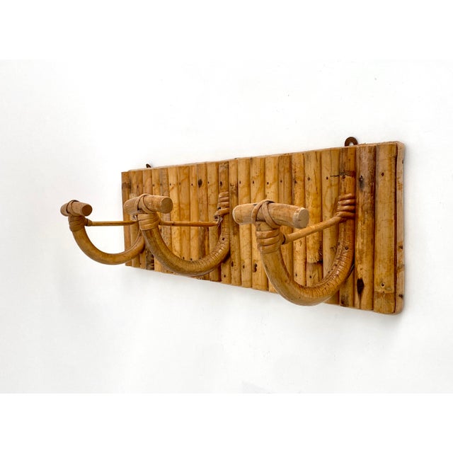 1950s Mid-Century Italian French Riviera Rattan & Bamboo Coat Rack For Sale - Image 5 of 8