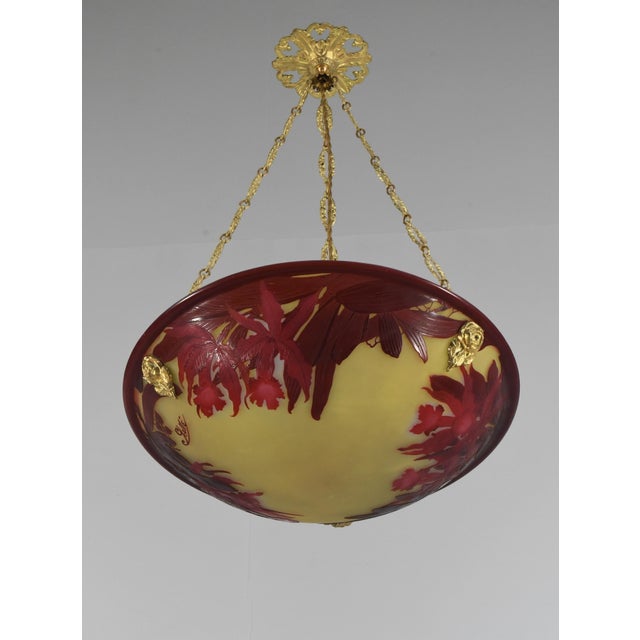 Large French Art Deco Pendant Light by Galle - 1925 Cameo Gallé Chandelier France For Sale - Image 6 of 18