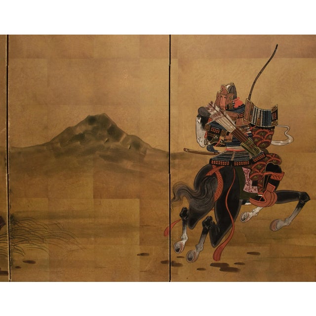 Wood C. 1950-1960s Shōwa Era Japanese Byobu Screen "Samurai" For Sale - Image 7 of 12