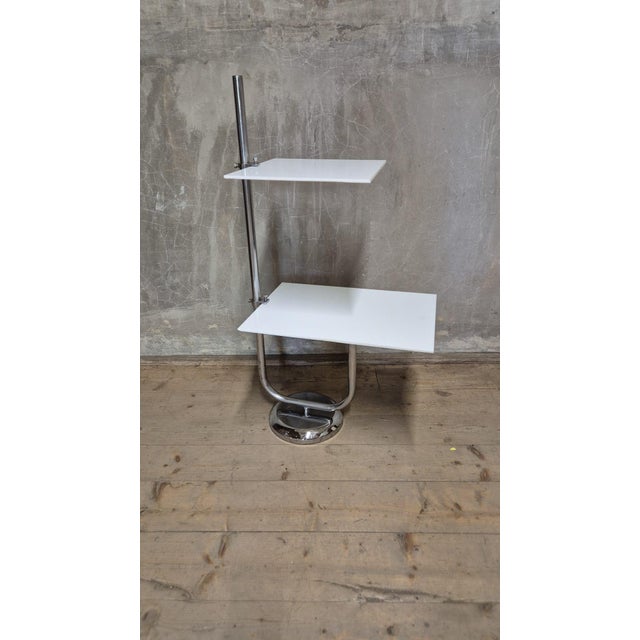 Vintage Chrome Flower Stand with Two White Shelves, Czechoslovakia, 1970s For Sale - Image 4 of 12