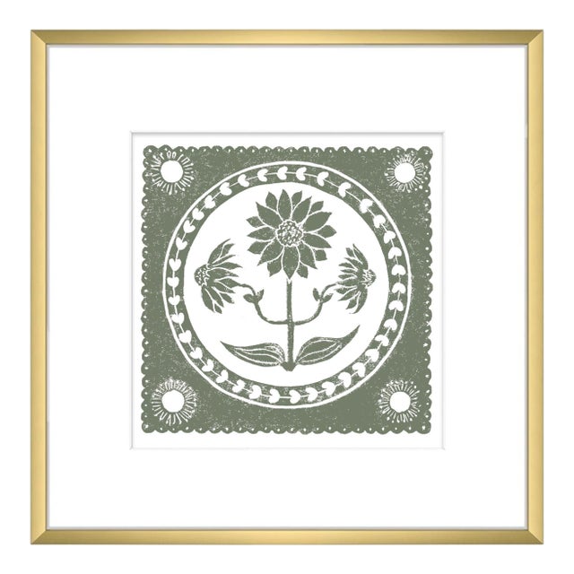 12x12" Framed Sage Green and White Sunflower Flower Art Print Botanical Wall Decor For Sale