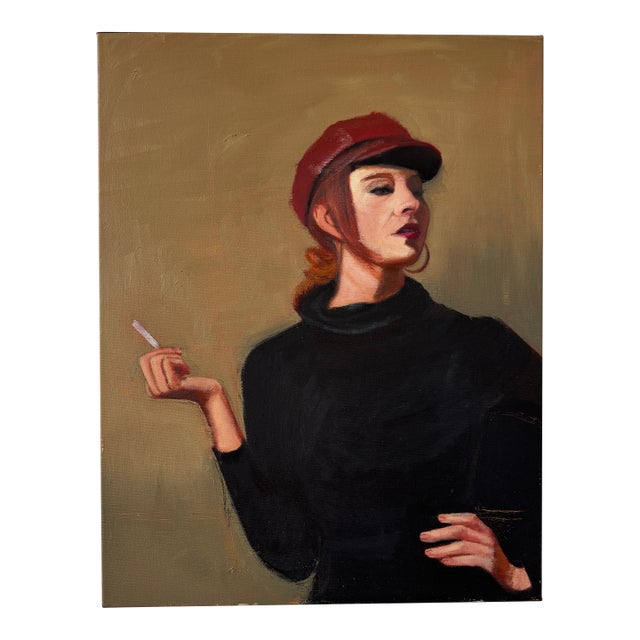 Contemporary Woman With Cigarette Original Oil on Canvas For Sale