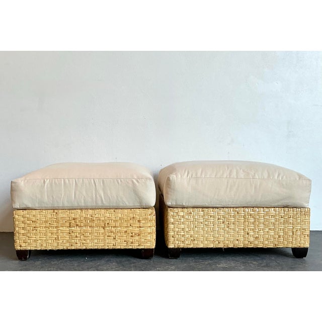 Vintage McGuire Woven Rattan Ottomans - A Pair For Sale - Image 10 of 12