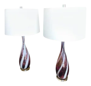 Vintage Restored Murano Eggplant Purple Glass & Lucite Italian Table Lamps, 1950s - a Pair