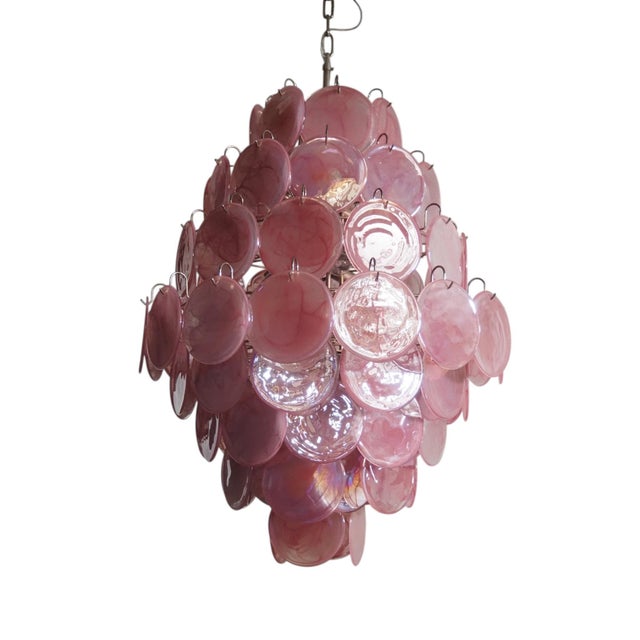 Pink Murano Glass Pendant Light in Pink and Lilac Disc from Justfurnituress SRL For Sale - Image 8 of 14