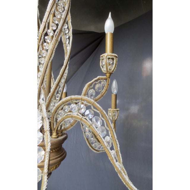 Bronze Art Deco Style Crystal Nine Light Chandelier For Sale - Image 8 of 15