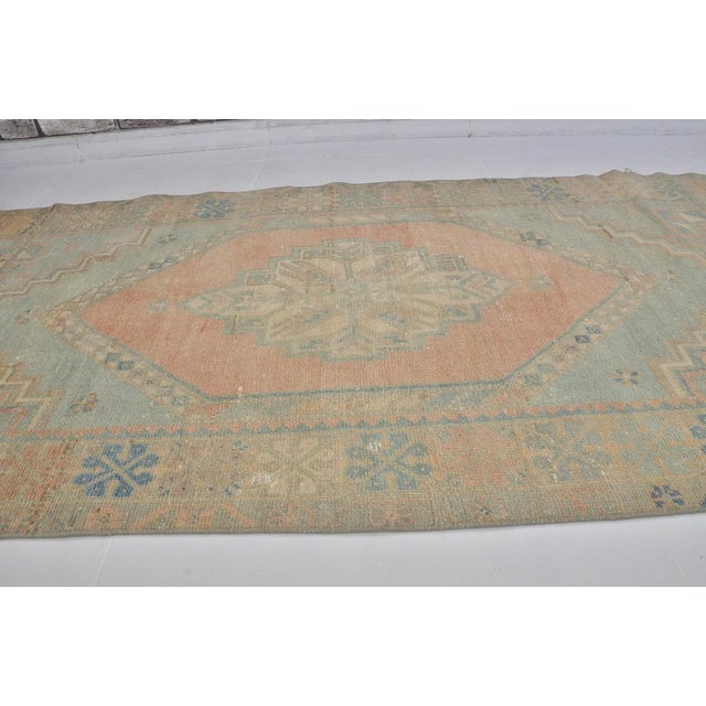 Turqoise and Orange Handmade Oushak Rug For Sale - Image 5 of 11