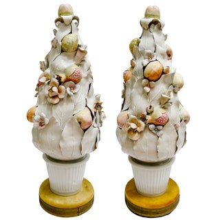 Mid-Century Italian Porcelain Pastel Fruit Topiaries & Table Lamp Conversions by Ardalt For Sale
