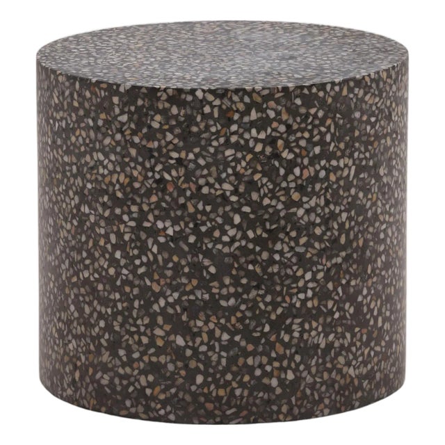 Outdoor Slate Gray Terrazzo Round Side Table For Sale