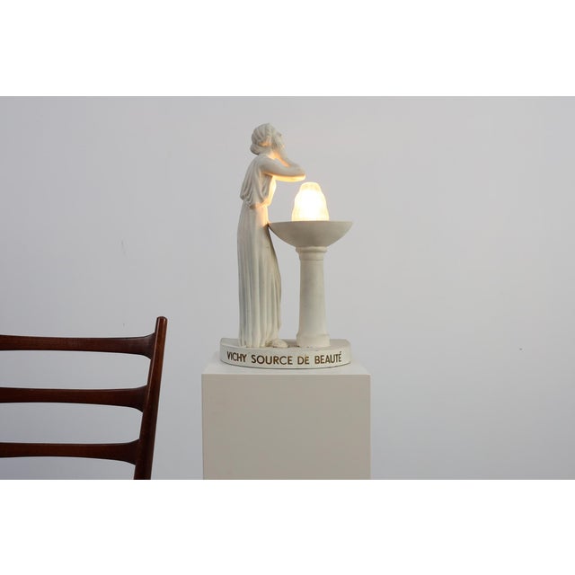 Glass Art Deco Vichy Advertising Lamp in Plaster, Belgium, 1930s For Sale - Image 7 of 14
