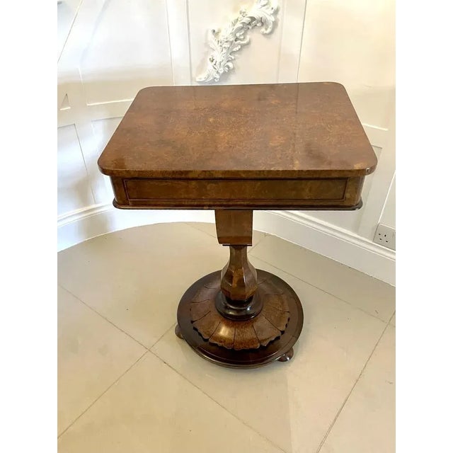Antique Victorian Burr Walnut Freestanding Sewing Table For Sale - Image 10 of 18
