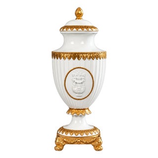 Italian Napoleon-Style White Porcelain & 24k Gold Urn For Sale