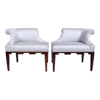Baker Furniture Castle Corner Chairs, Walnut, Upholstery, Modern Usa For Sale