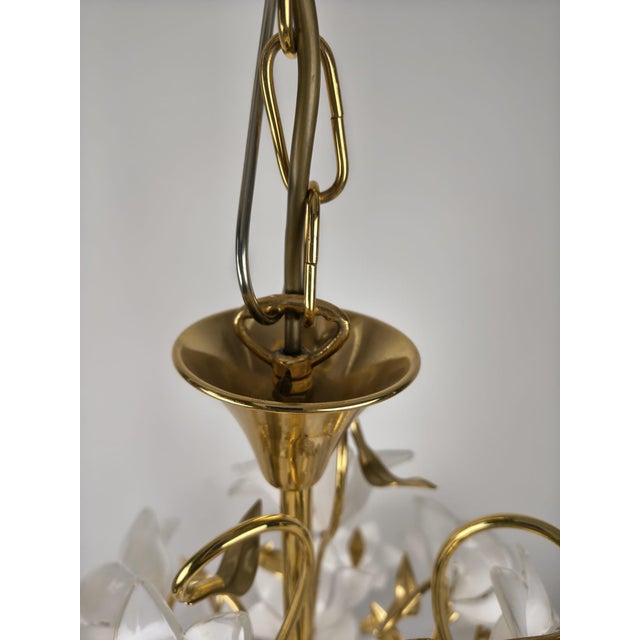 Gold Murano Glass White Flowers Chandelier, 1970s For Sale - Image 8 of 18