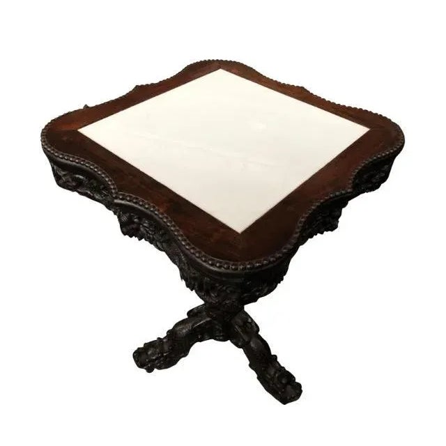 19th Century Chinese Carved Hardwood Center Table with Marble Top For Sale - Image 4 of 11