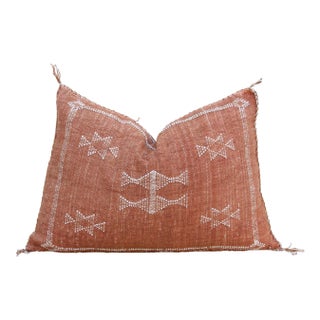 Terracotta Diamond Lumbar Moroccan Silk Pillow For Sale