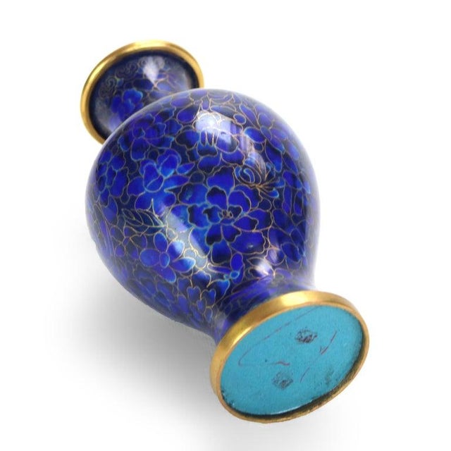 Metal Chinese Blue Cloisonne Floral Enameled Vase 20thC For Sale - Image 7 of 8