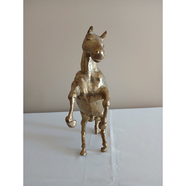 Realism Vintage Rearing Brass Horse Statue For Sale - Image 3 of 11