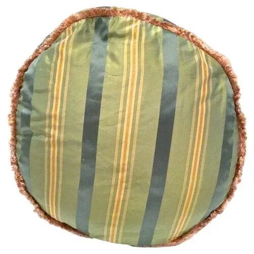 French Antique Round Floral Needlepoint & Silk Pillow For Sale - Image 3 of 3