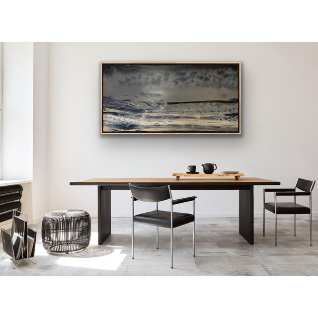 This eye catching abstract seascape by Pasadena artist Pamela Harmon includes a maple wood floater frame and will...