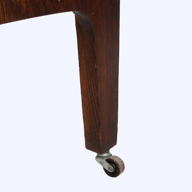 Brown 1900-1909 Attributed to Rj Horner Figural Carved Oak Server, Griffins & Full Serpentine Glass For Sale - Image 8 of 17