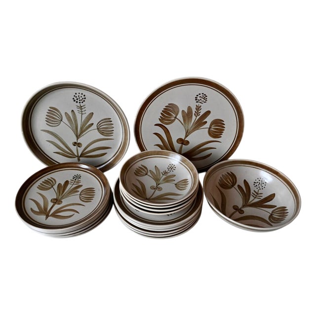 Bohemian Country Chic Style Stoneware Dinnerware Set from Longchamp, 1970s, Set of 19 For Sale
