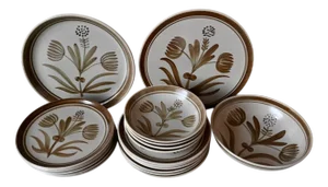 Bohemian Country Chic Style Stoneware Dinnerware Set from Longchamp, 1970s, Set of 19