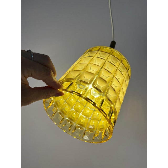 Orrefors White and Yellow Waffle Textured Pendant Lamp from Orrefors For Sale - Image 4 of 11