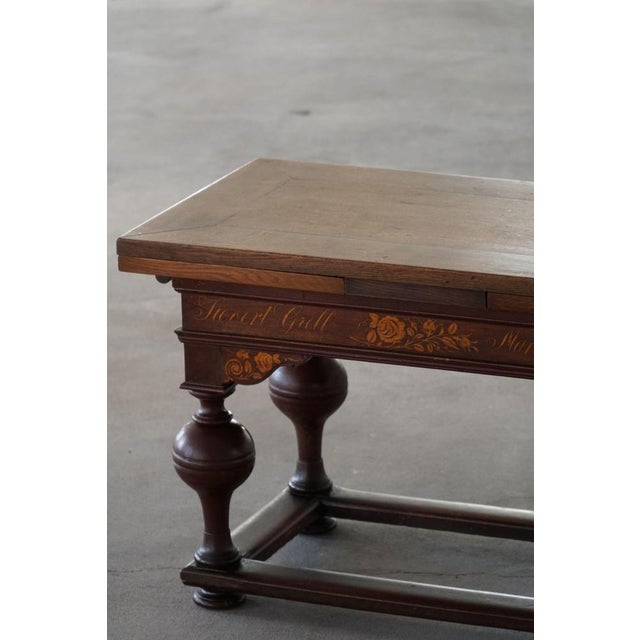 Danish Baroque Extendable Oak Table with Intarsia, 19th Century For Sale - Image 9 of 18