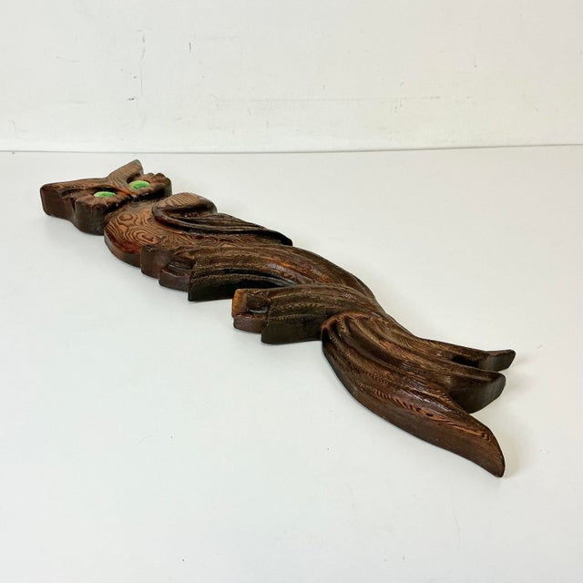 Mid-Century Boho Chic Arts & Crafts Folk Art Hand Carved Wood Owl on Branch Sculptural Wall Object For Sale - Image 16 of 18
