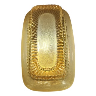 Vintage Wall Lamp with Metal Mounting and Lightly Tinted Relief Glass Shade, 1960s For Sale