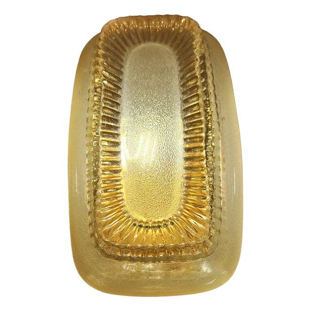 Vintage Wall Lamp with Metal Mounting and Lightly Tinted Relief Glass Shade, 1960s For Sale