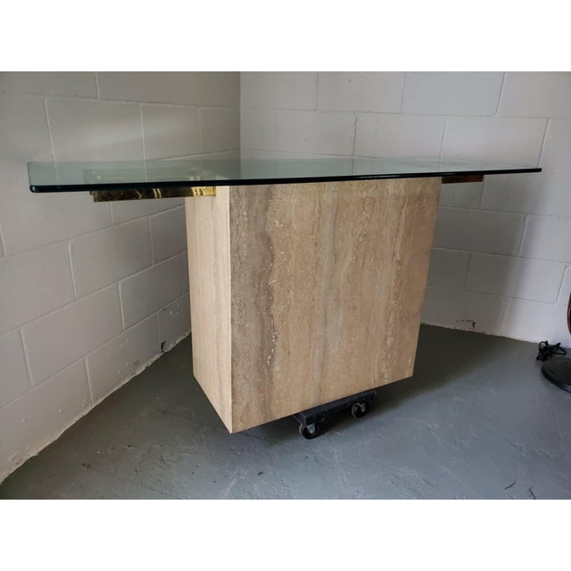 1960s Italian Travertine Glass and Brass Console Table For Sale - Image 4 of 10