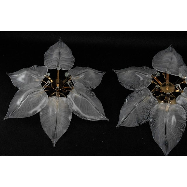 Metal Large Murano Glass Leaf Flush Mounts from Franco Luce, 1970s, Set of 2 For Sale - Image 7 of 18
