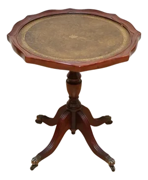 Vintage Brown Leather Tripod Plant Stand on Paw Feet with Castors