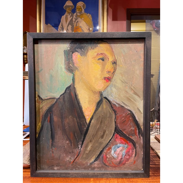 Circa 1940s French Expressionist Portrait Painting of a Woman, Framed For Sale In San Francisco - Image 6 of 7