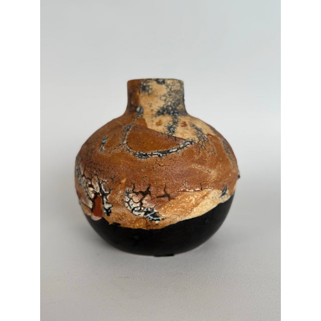 Mid-Century Modern Vintage Midcentury Texture Raku Vase For Sale - Image 3 of 6